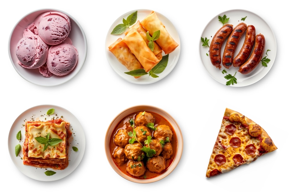 plates of food set on a white table