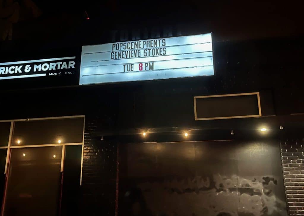 A venue displays Genevieve Stokes' upcoming performance.