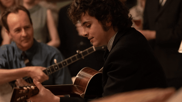 Timothée Chalamet and Edward Norton in A Complete Unknown. Credit: Phedon Papamichael