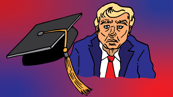 Graduation cap signifying college students and Donald Trump. | Illustrated by Alyssa Dixon