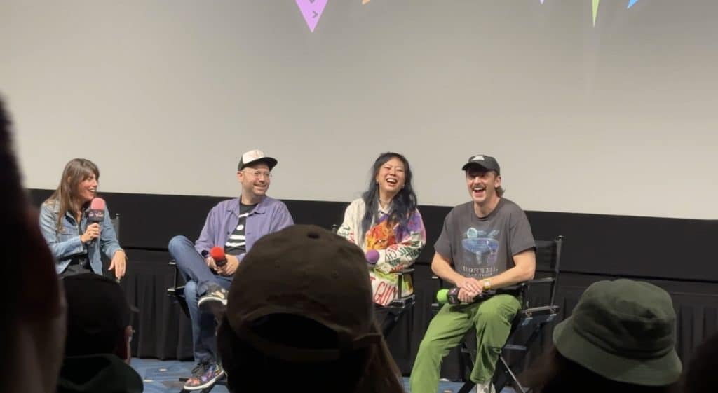 Maggie Mackay, Keith Calder, Jess Wu Calder, and Dan Stevens at the Vidiots theater.