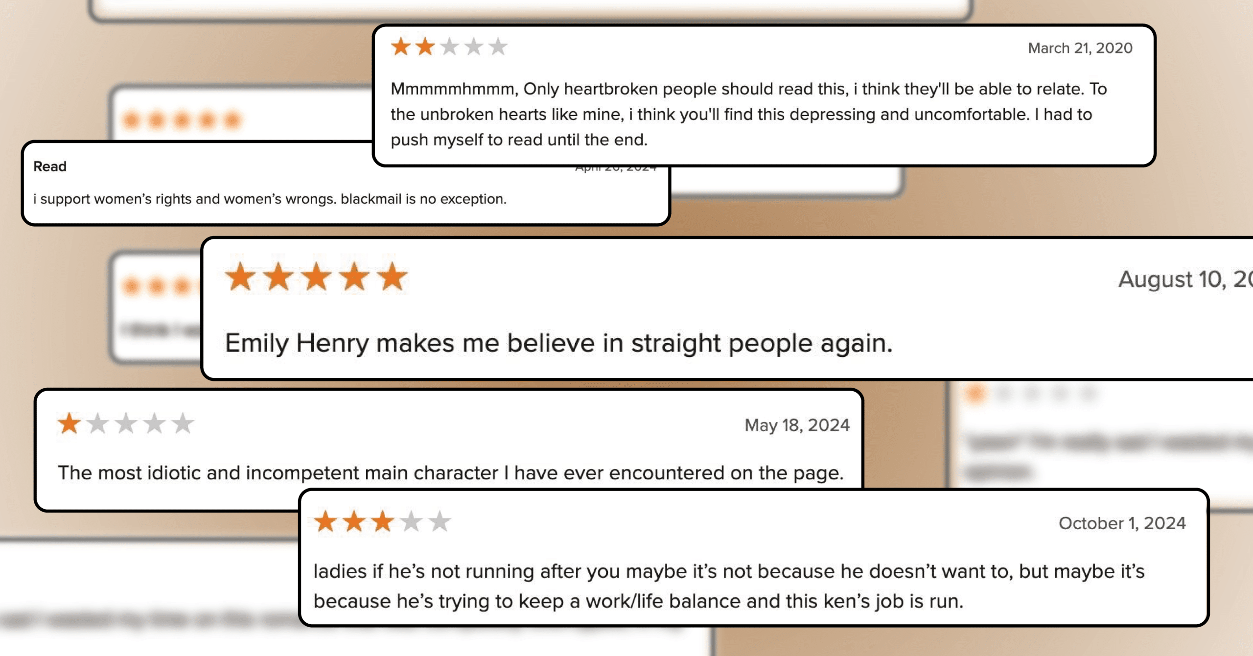 Goodreads reviews stacked on top of each other