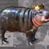 Moo Deng, a baby pygmy hippo, wearing a crown