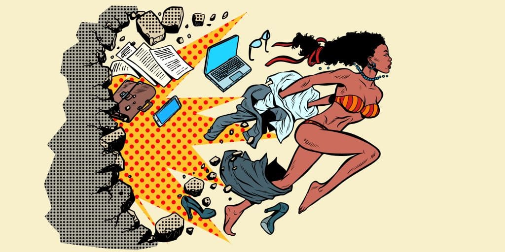 Sexually liberated women escaping societal oppressions of sexism including social media.