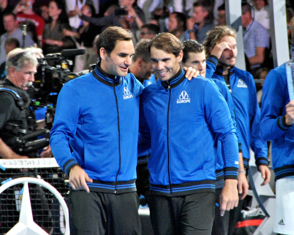 Rafael Nadal and Roger Federer smiling together
