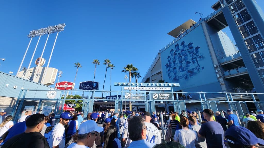 Dodgers fans entering Dodger Stadium for the World Series.