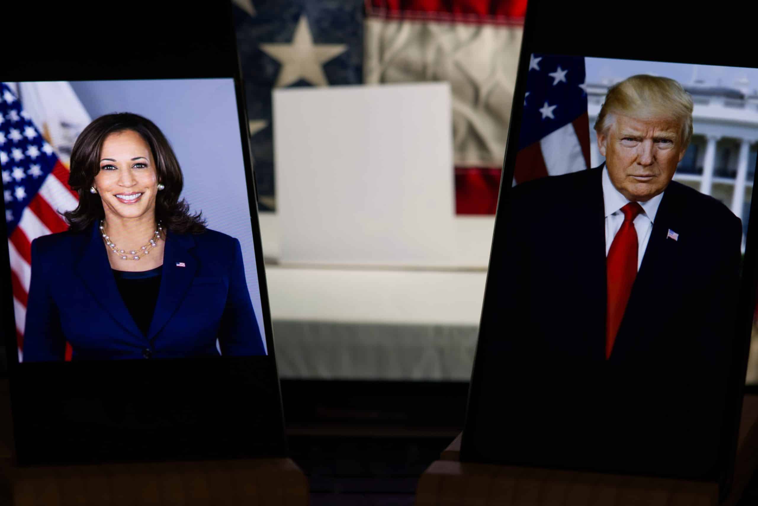Kamala Harris and Donald Trump engage in a heated debate. Credit: Shutterstock/Below the Sky