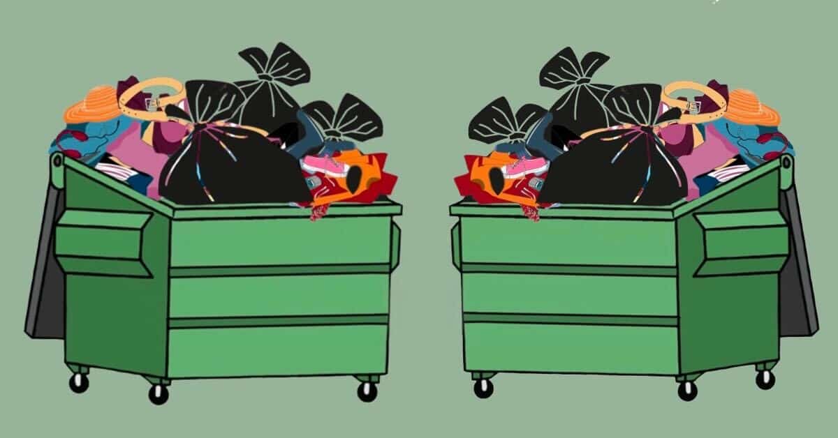 An illustration of dumpsters full of clothes.