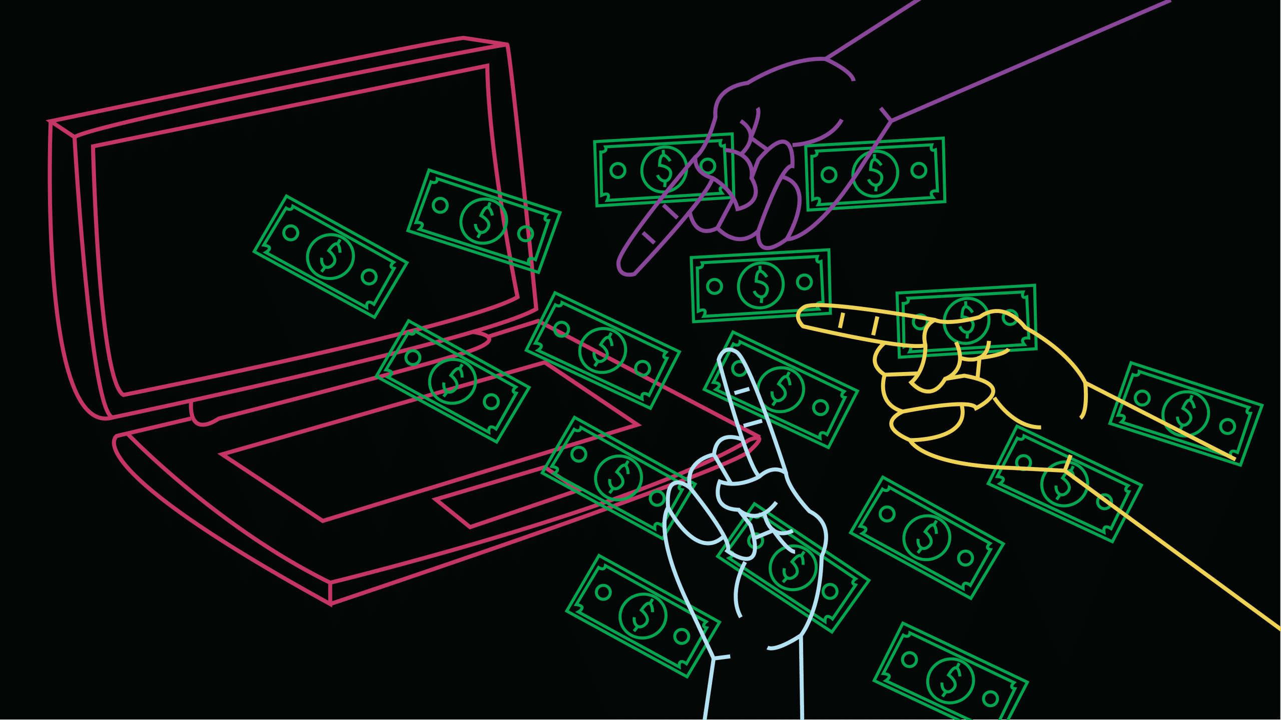 Computer with money flowing out of it