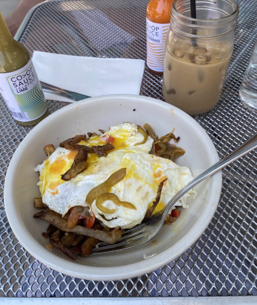 Hash and Iced Latte at Southport Grocery and Cafe