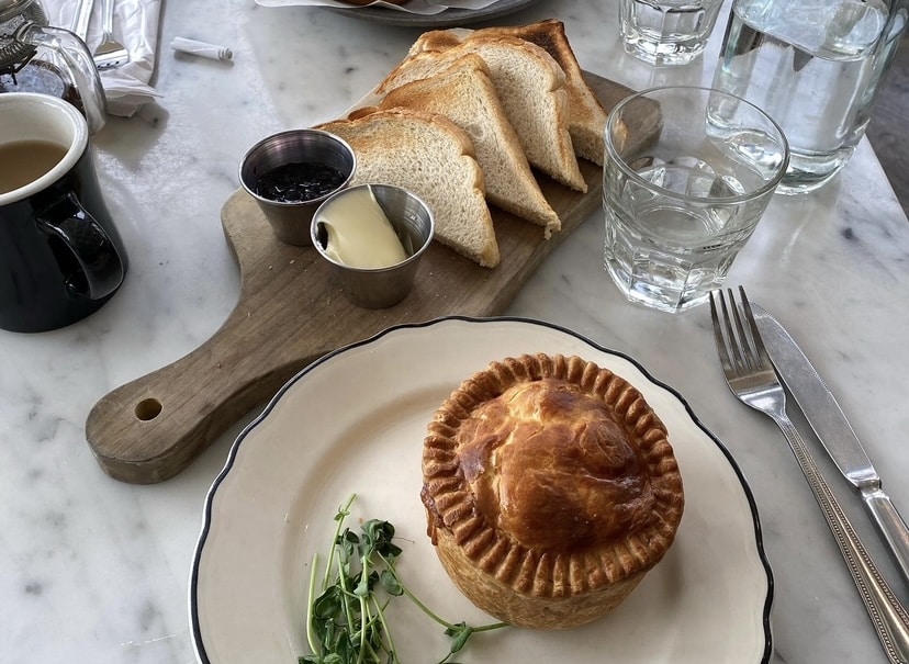 Steak and Ale Pie with Jam and Toast at Pleasant House Pub