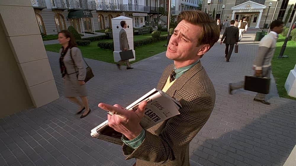 Jim Carrey's Truman Burbank breaks viewers' hearts in The Truman Show.