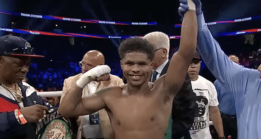 Stevenson with his arm up