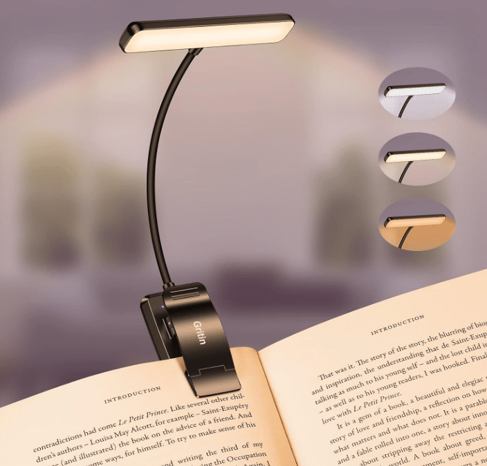 Product picture of a booklight on a book from Amazon