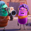 Xeni (Richard Ayoade, left) bugs director Paula (Paula Pell, right) on the film lot. Credit: Pixar