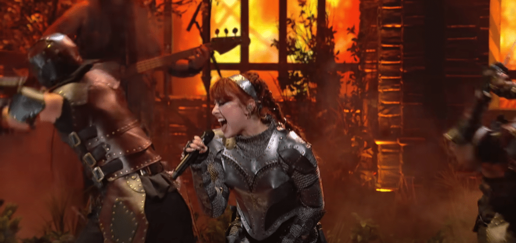 Chappell Roan performing in front of a crowd at the VMAs.