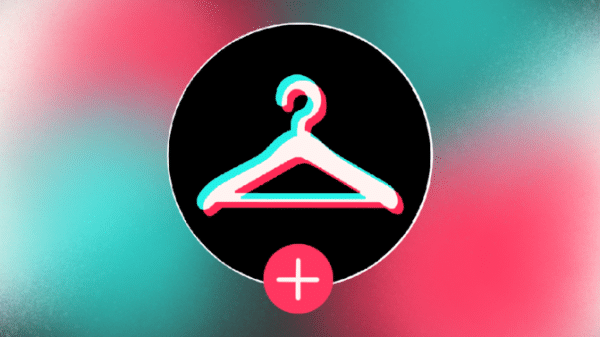 Clothing hanger image on background resembling TikTok logo