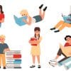 Multiple people reading books.