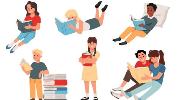 Multiple people reading books.