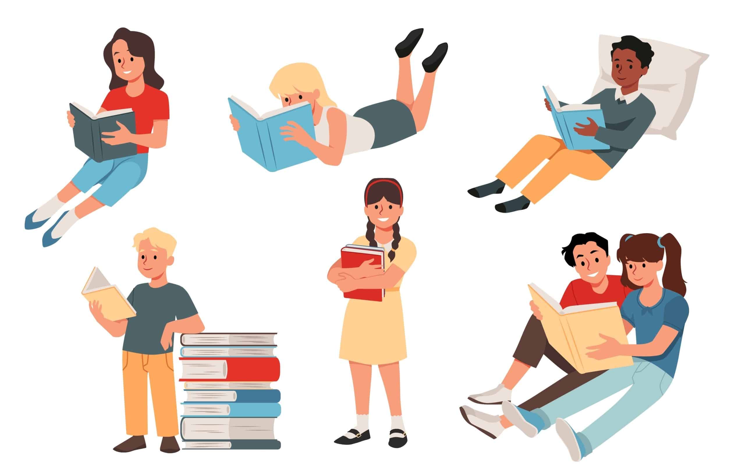 Multiple people reading books.