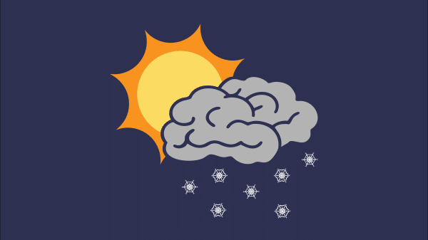 Sun blocked by dark clouds on snowy day