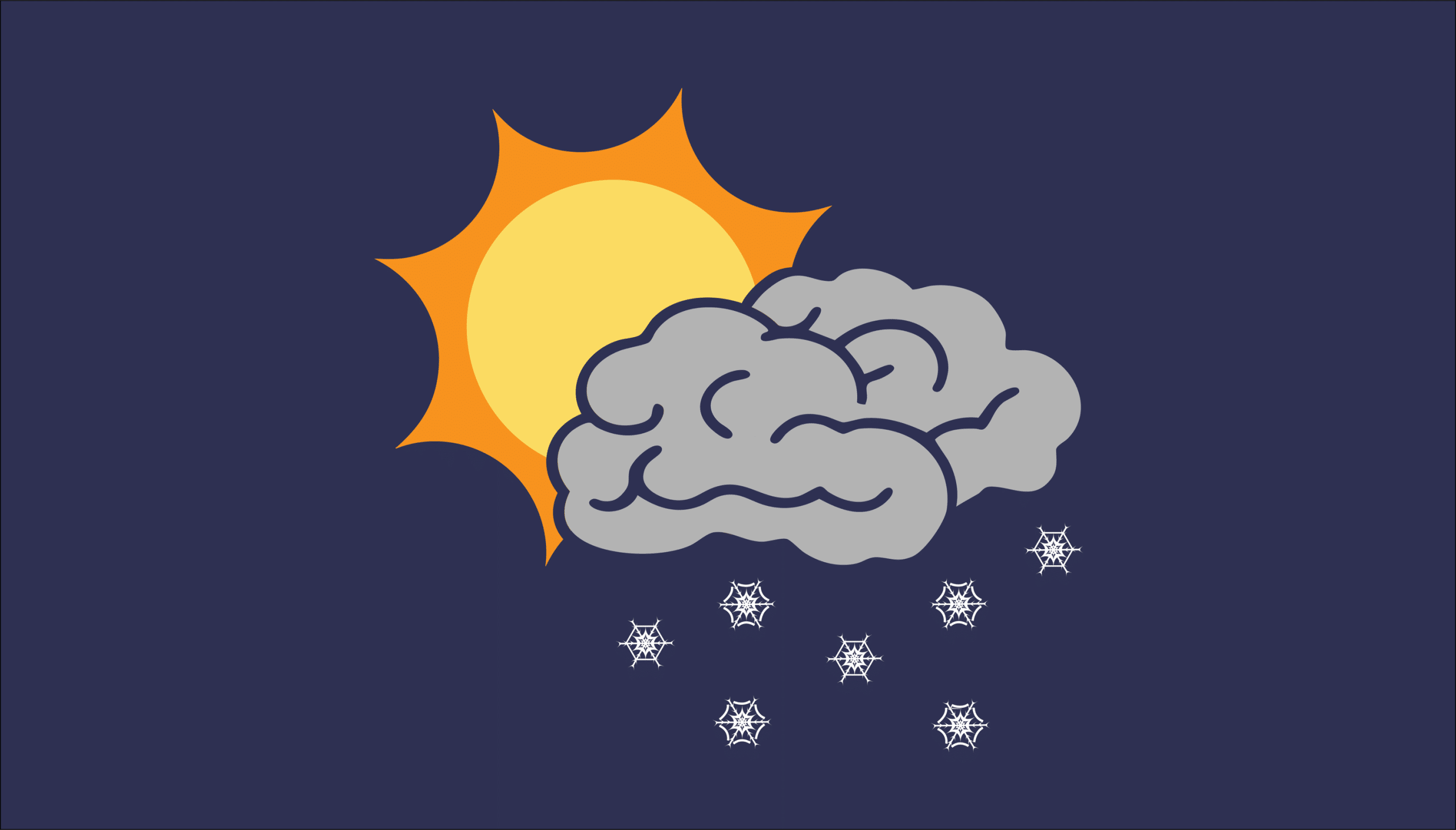 Sun blocked by dark clouds on snowy day