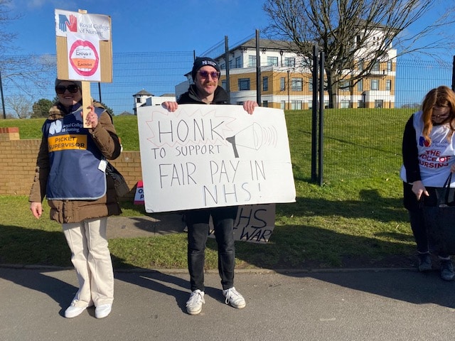 Image showing Nurses in front of Dorset Hospital on the picket line.
