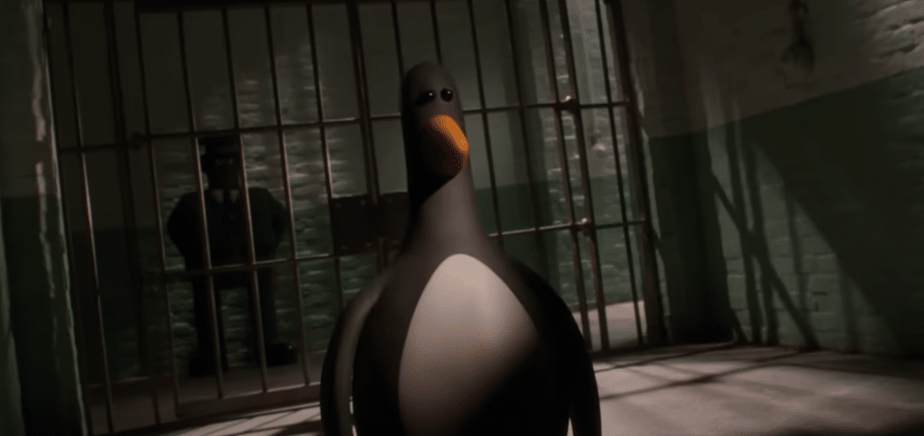 Feathers McGraw in prison...aka a zoo! Credit: Netflix