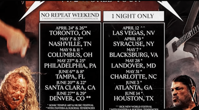 Metallica tour dates