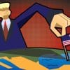 Trump placing American flag on the gulf of Mexico.