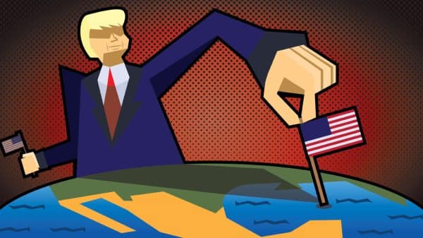 Trump placing American flag on the gulf of Mexico.