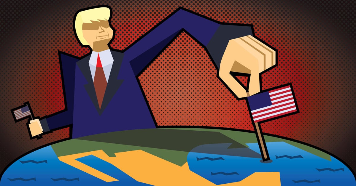 Trump placing American flag on the gulf of Mexico.