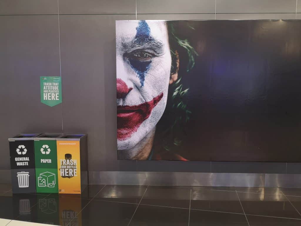 A promotional standee of the film "Joker "displayed at the cinema.