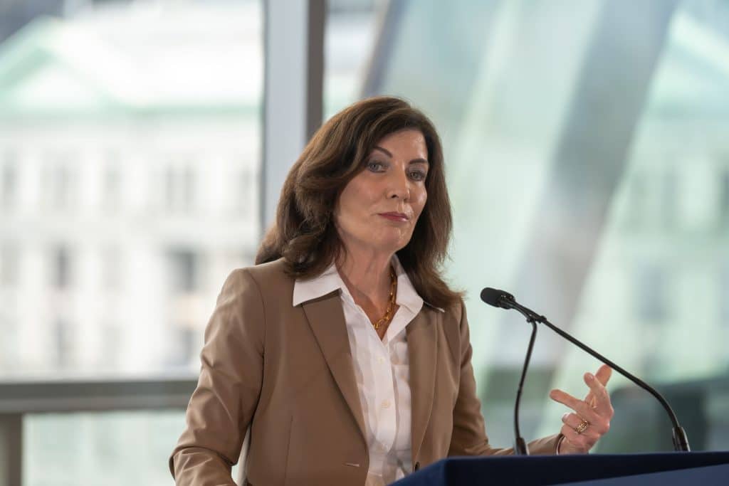 New York State Governor Kathy Hochul addresses issues with the subway. Credit: Ron Adar/Shutterstock