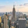 View of NYC landscape with empire state in the middle with clear sky