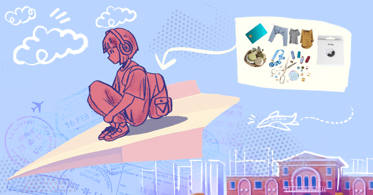 A young girl with her bag packed full of must-haves, off to her semester abroad!