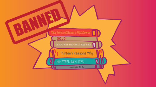 stack of banned books