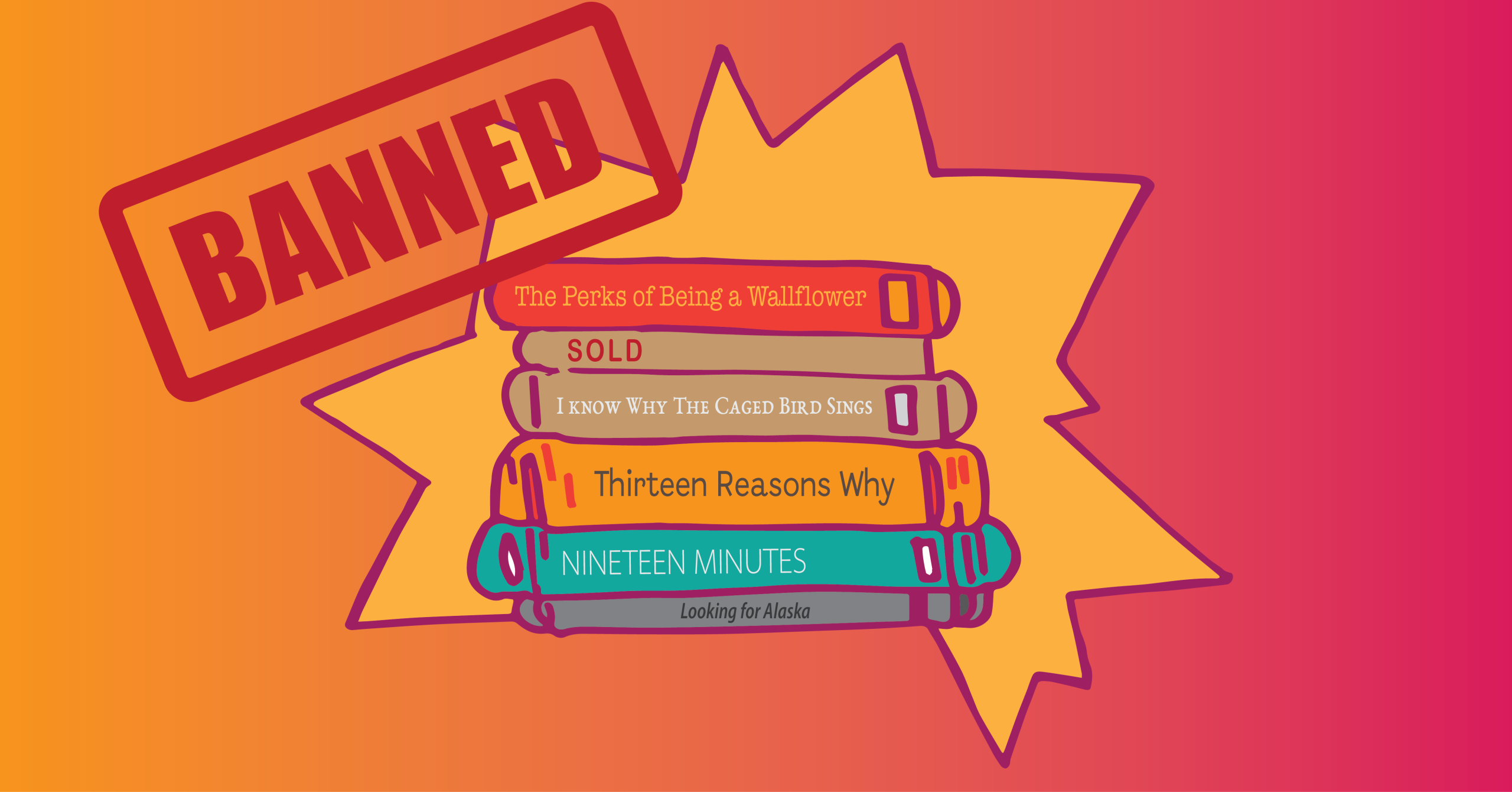stack of banned books