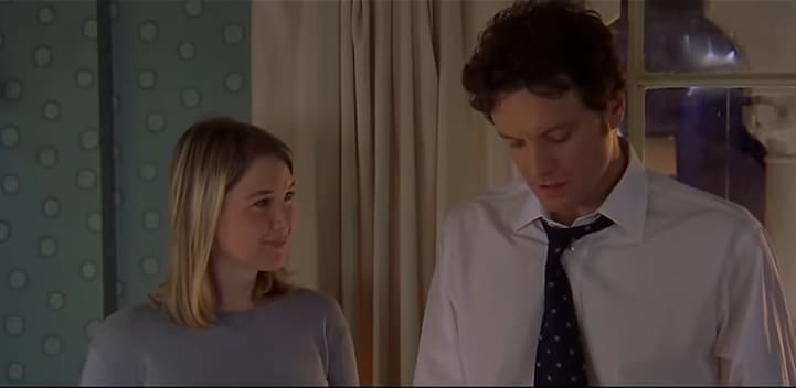 Bridget Jones and Mark Darcy cook dinner together.