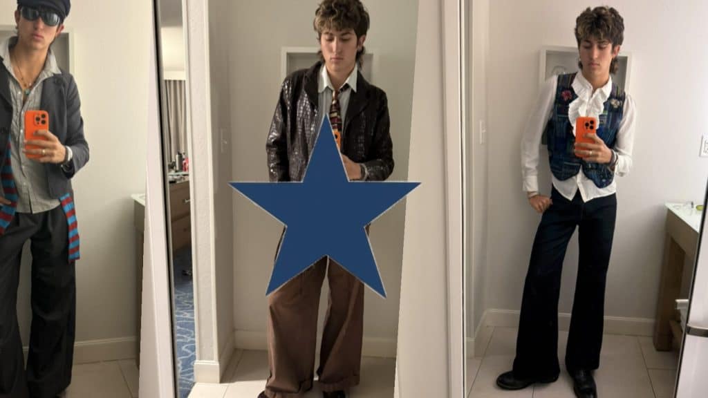 Three photos of me in different outfits in the mirror
