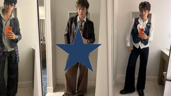 Three photos of me in different outfits in the mirror