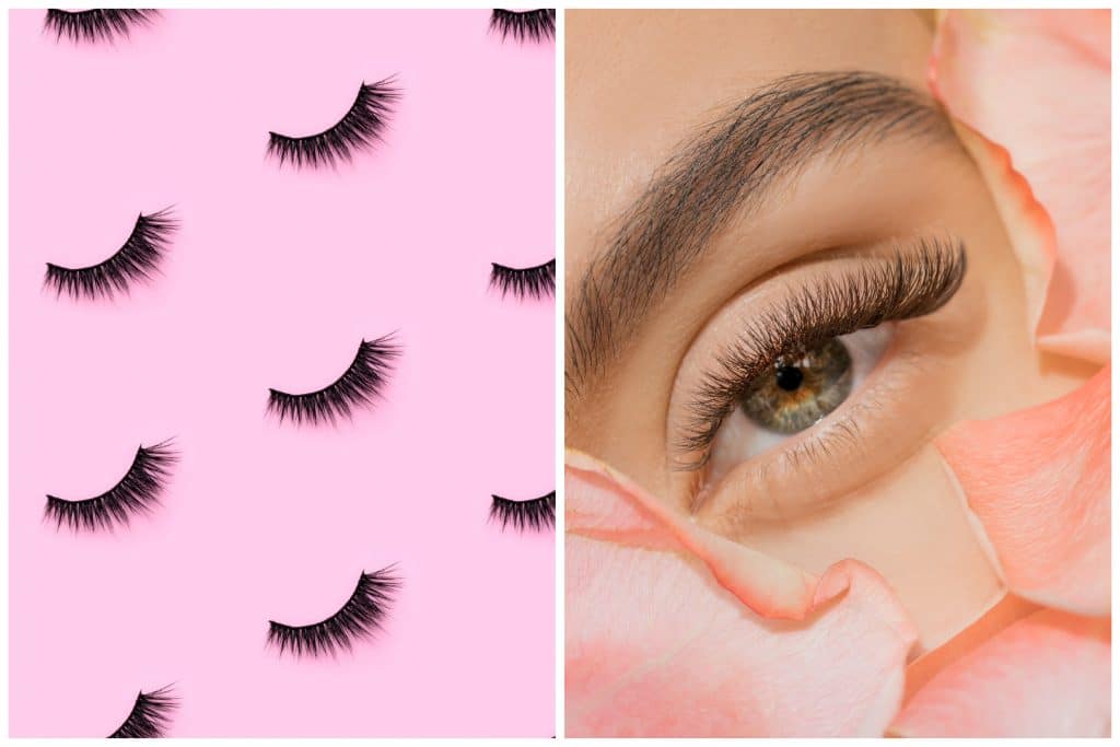 Images showing eye lashes and false lashes