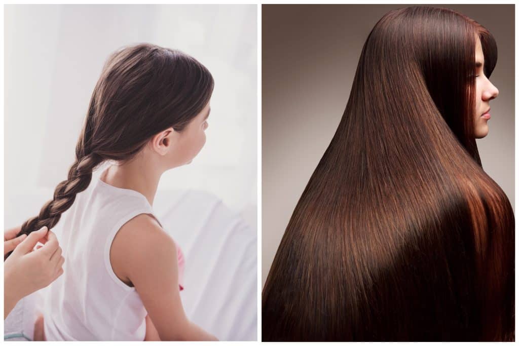 Images showing long hair and a girl having her her braided