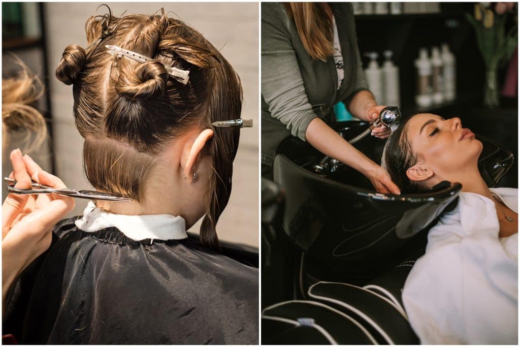 Images showing clients at a hairdressing salon.