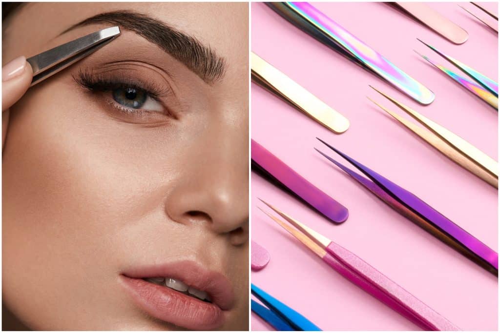 Images showing a lady shaping her own brows as a way to save money on beauty and brow threading