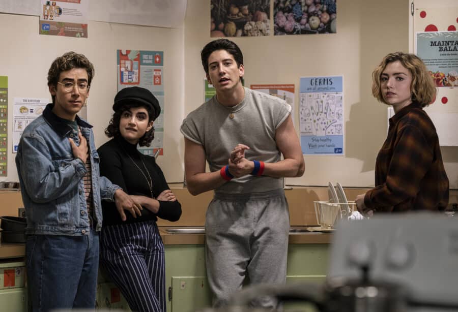 Still image of Charley, Rhonda, Wally, and Maddie in Season 1 of "School Spirits."