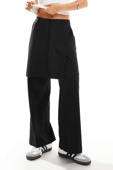 ASOS DESIGN tailored skirt over pants in black.
