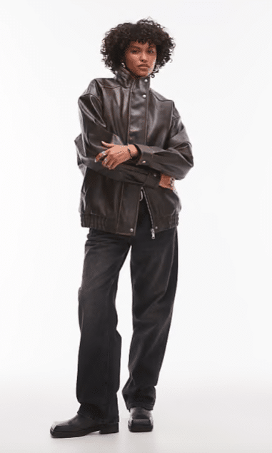Topshop faux leather super oversized bomber jacket with borg lining.
