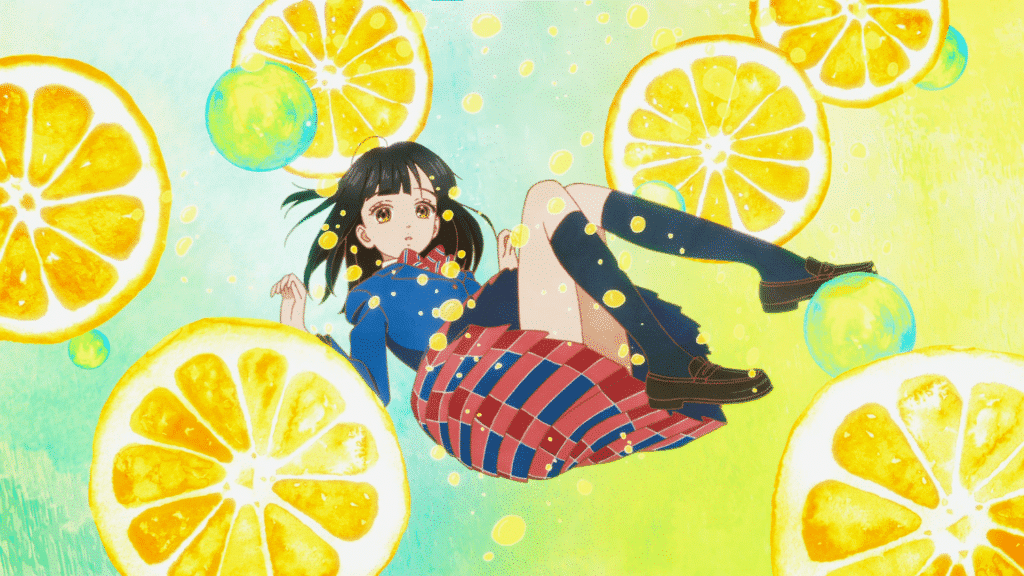 Uka Ishimori floating in lemon soda in Honey Lemon Soda's opening
