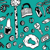 Set of trendy trinkets on a turquoise backdrop